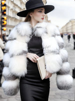 Women's black fox fur coat with unique fur collar – G0027