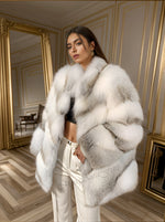 Women's fawn light real fox fur coat – G0039, full-length winter coat