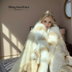 Women's luxury golden island fox fur coat, long design with fur collar