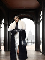 Women's white mink fur coat with fox collar – G0051