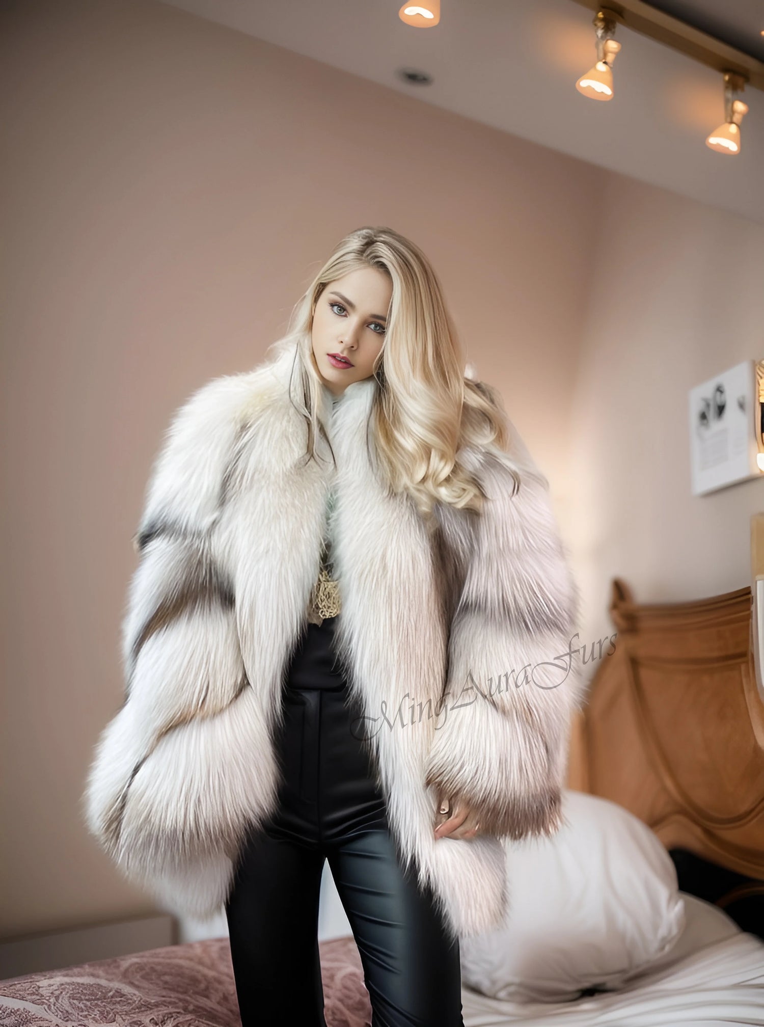 Women's oversized fox fur coat in real plush amber fox fur outerwearl – G0018