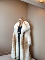 Powerful winter look with full-length natural fox fur coat and bold collar – G0036