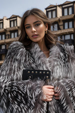 Women's real silver fox fur material jacket – G0032, panel-cut craftsmanship with long-pile natural texture