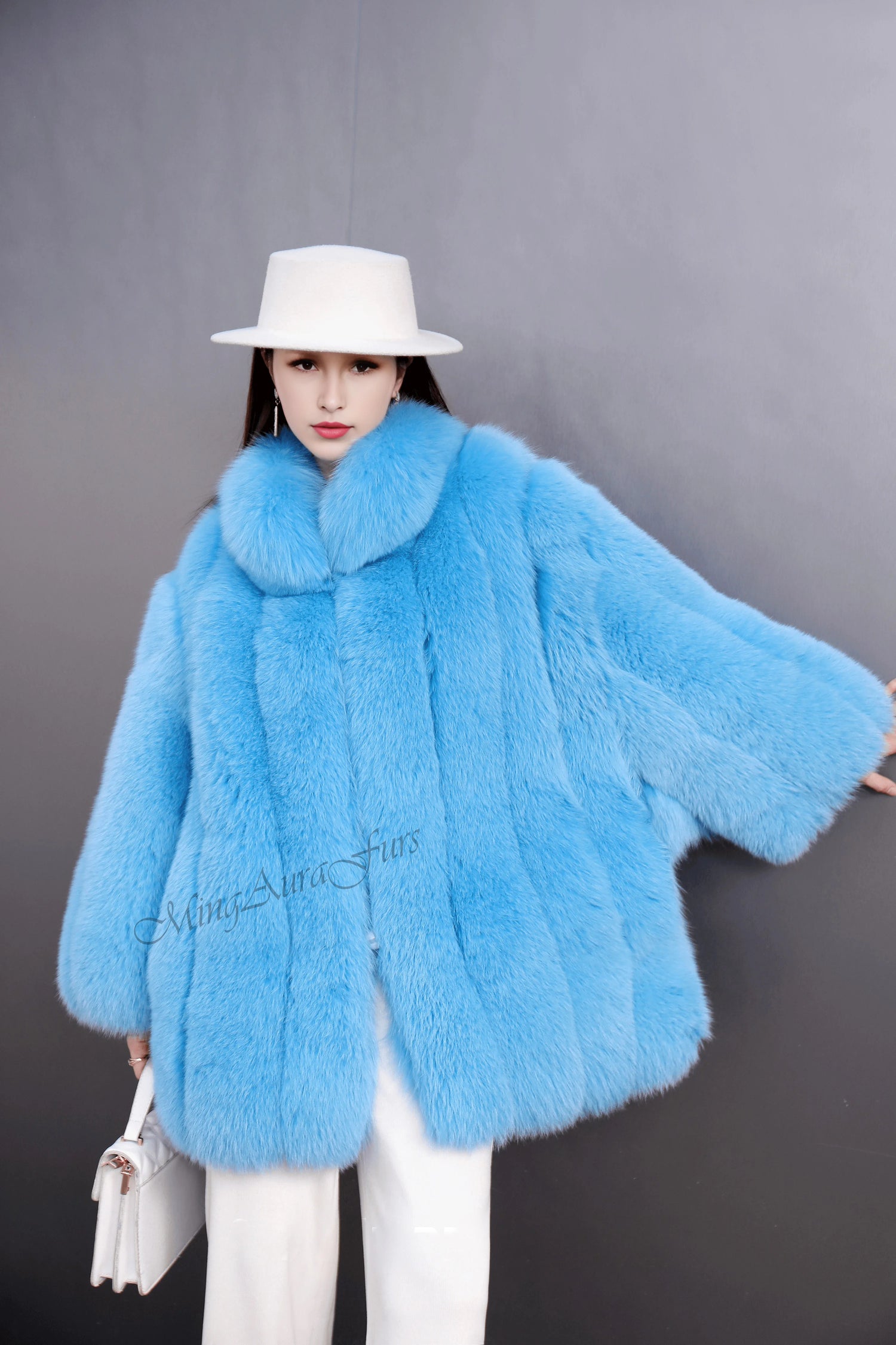 Women's real white fox fur material coat – G0034, made from full-pelt fur with thick and soft texture