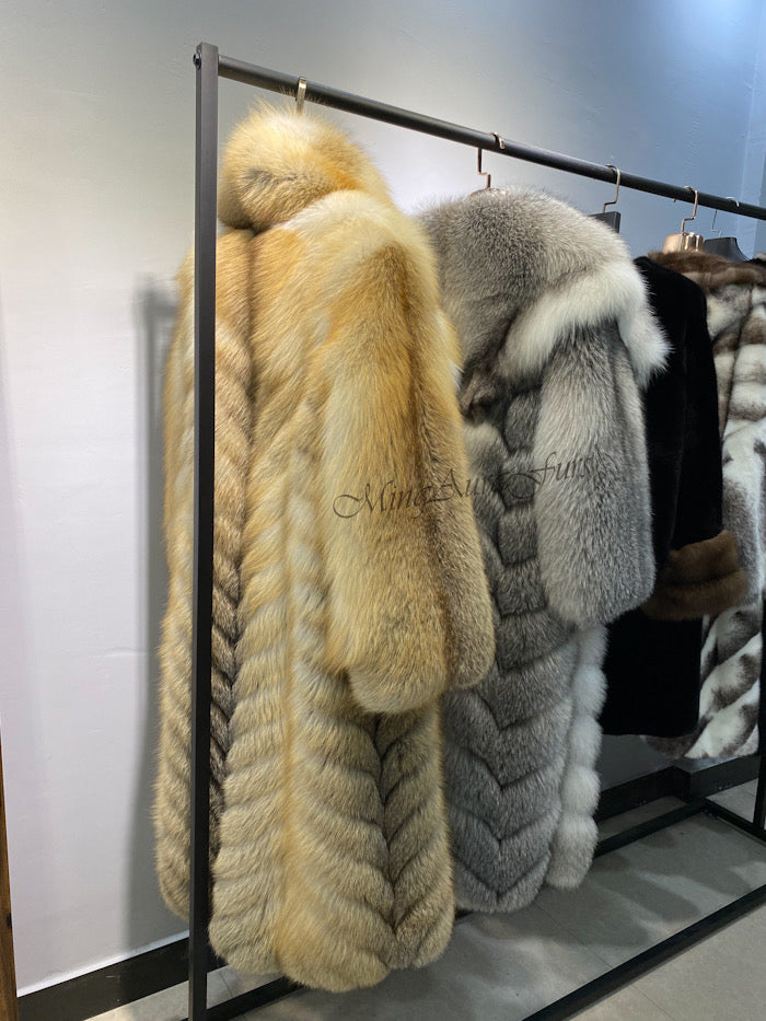 The Golden Island Fox Fur Coat With collar G003