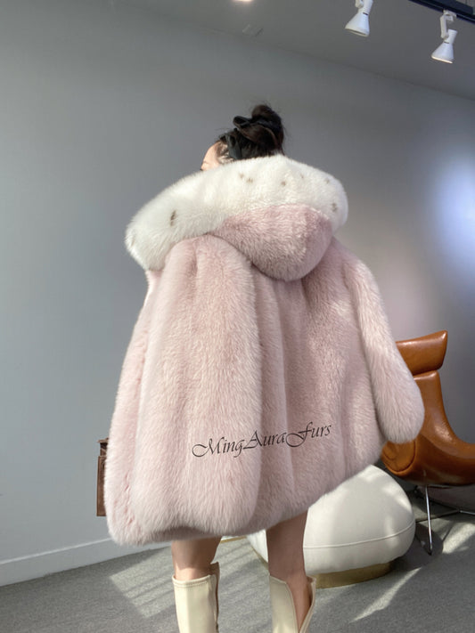 Barbie Pink Fox Fur Coat For Women G006