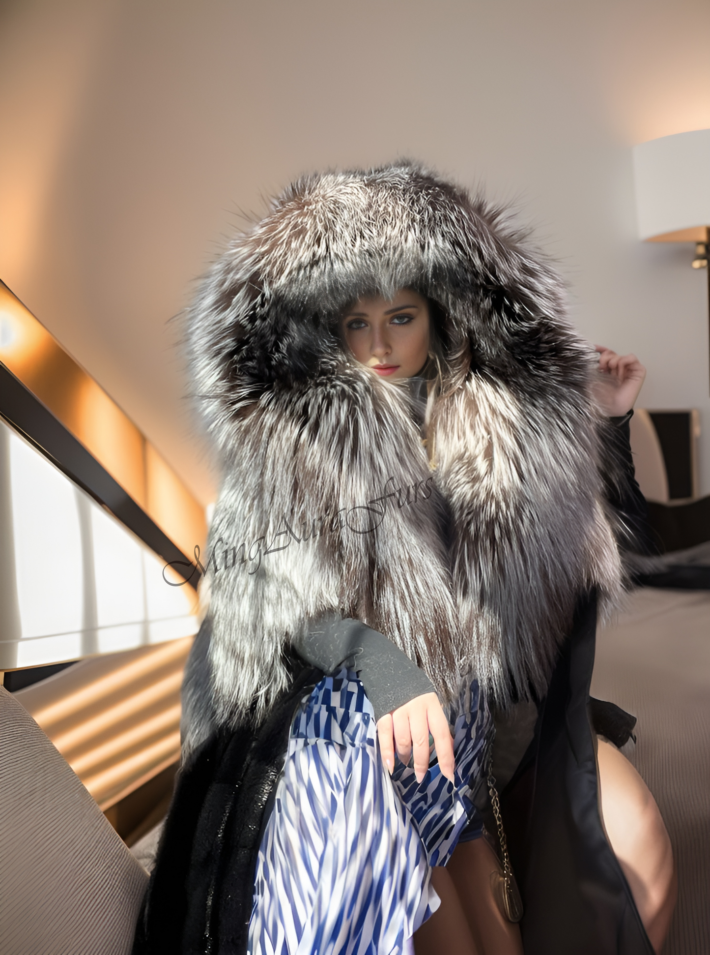 Mink Fur Coat With Silver Fox Collar G0026