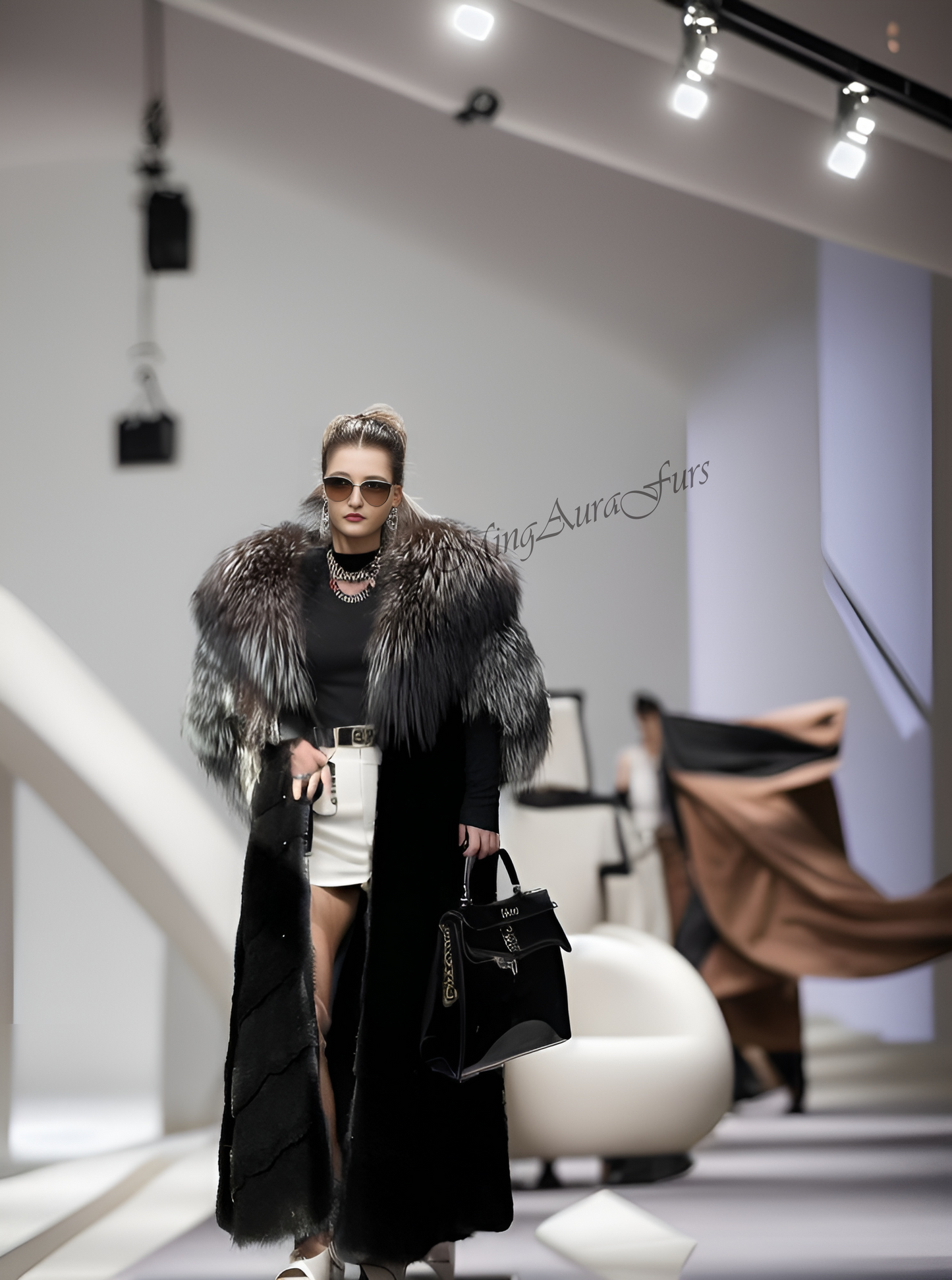 Mink Fur Coat With Silver Fox Collar G0026