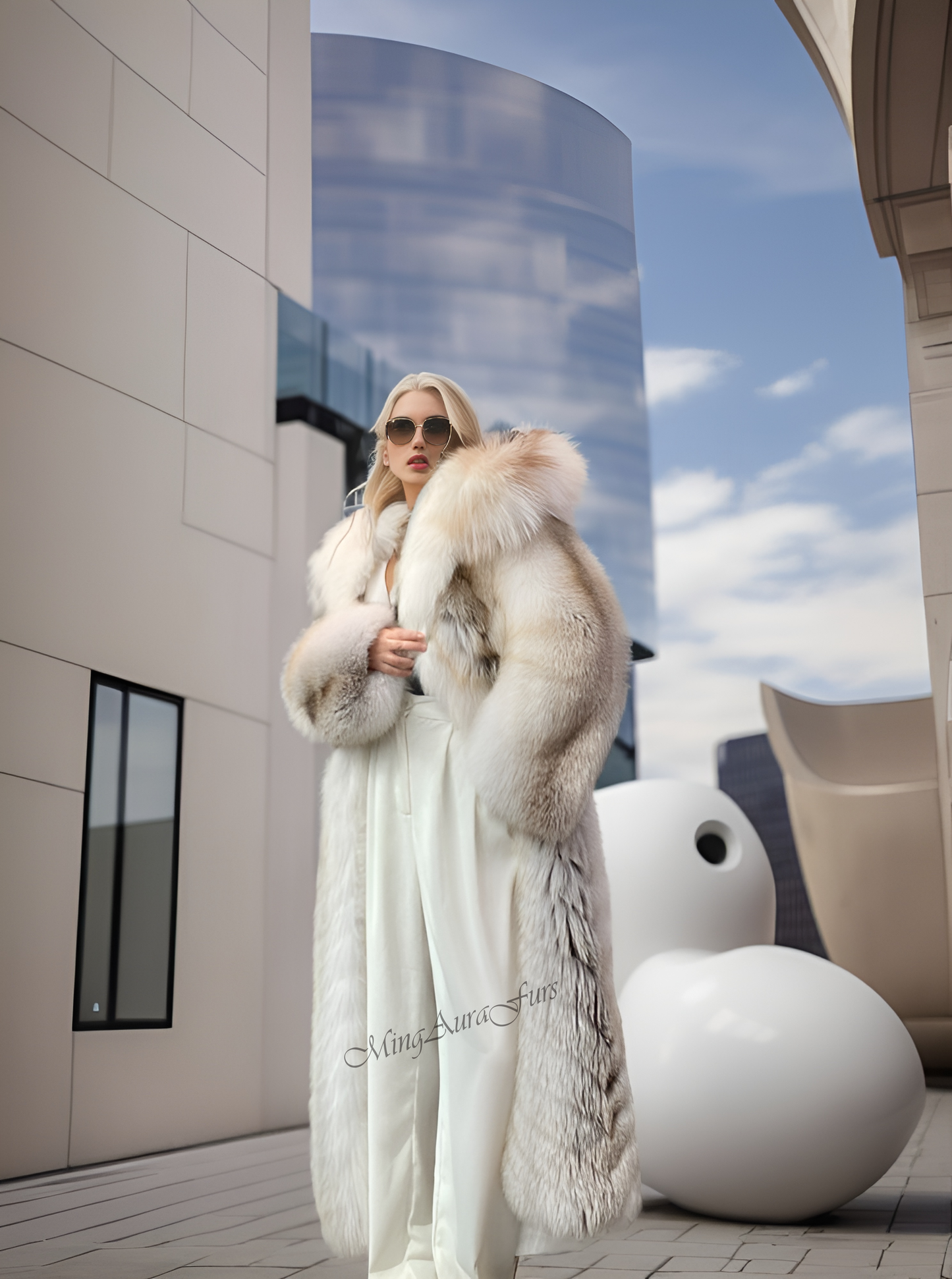 The Fawn Light Fox Fur Coat With Hood G007