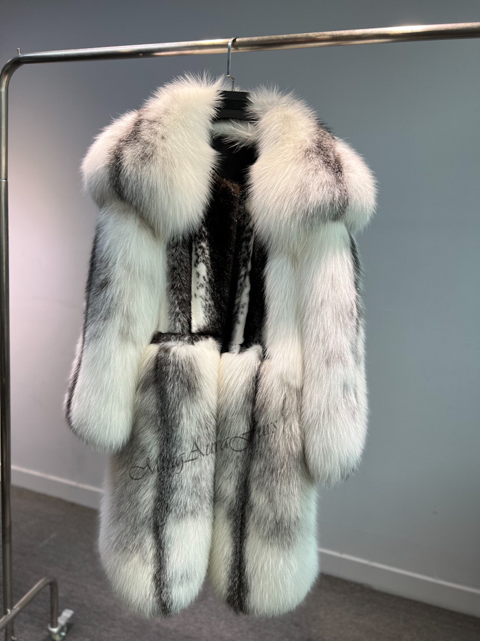 Mink and Artic Marble Frost Fox Combination Fur Coat G0023