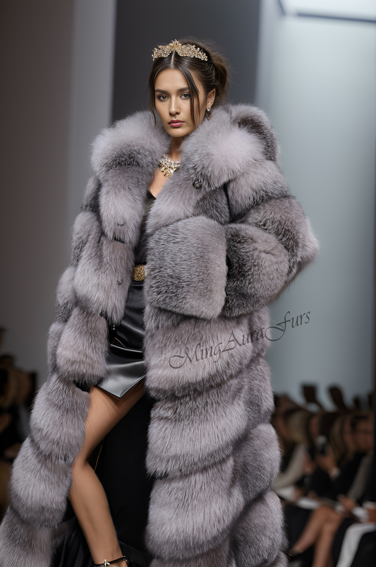 The Sapphire Frost Fox Fur Coat With Hood For  Women And Man's G0048