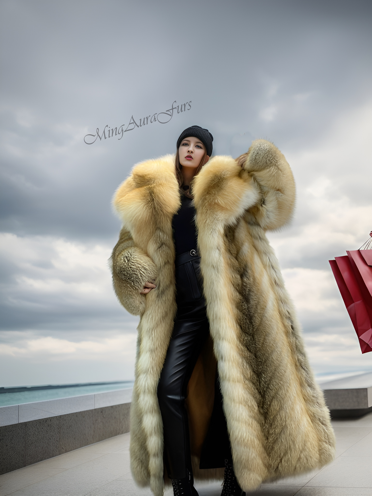 The Golden Island Fox Fur Coat With collar G003