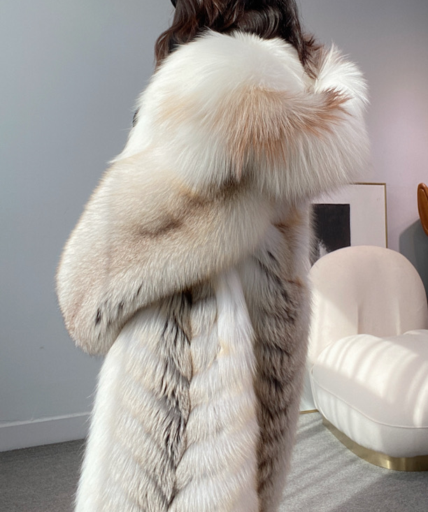 The Fawn Light Fox Fur Coat With Hood G007