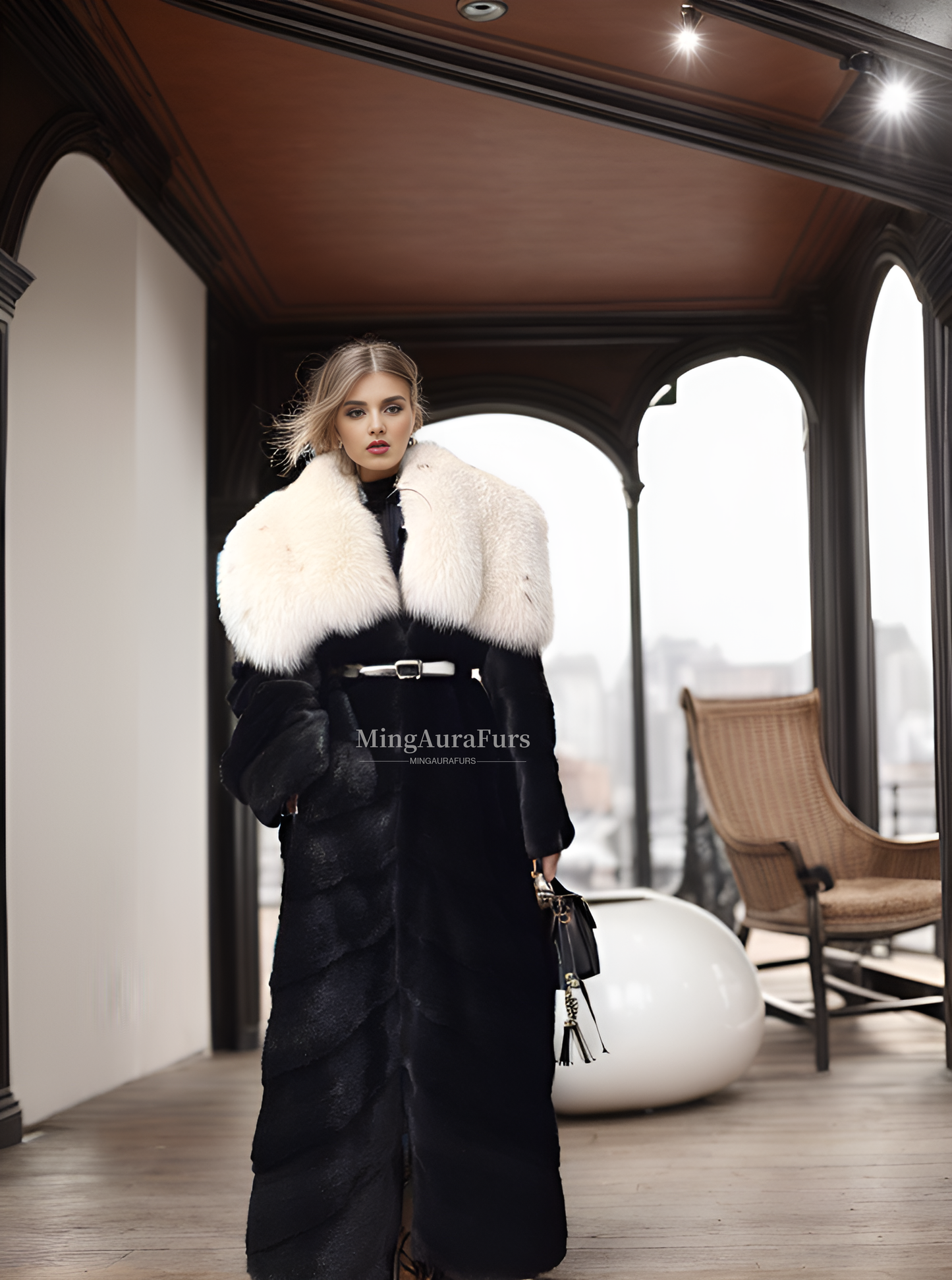 Mink Fur Coat With Fox Collar G0051