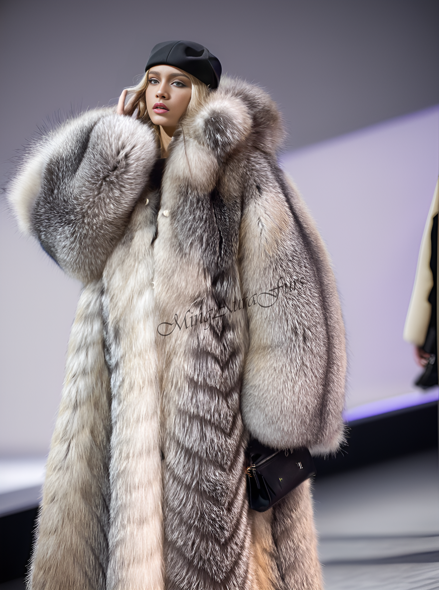 The Amber Frost Fox Fur Coat With Hood G005