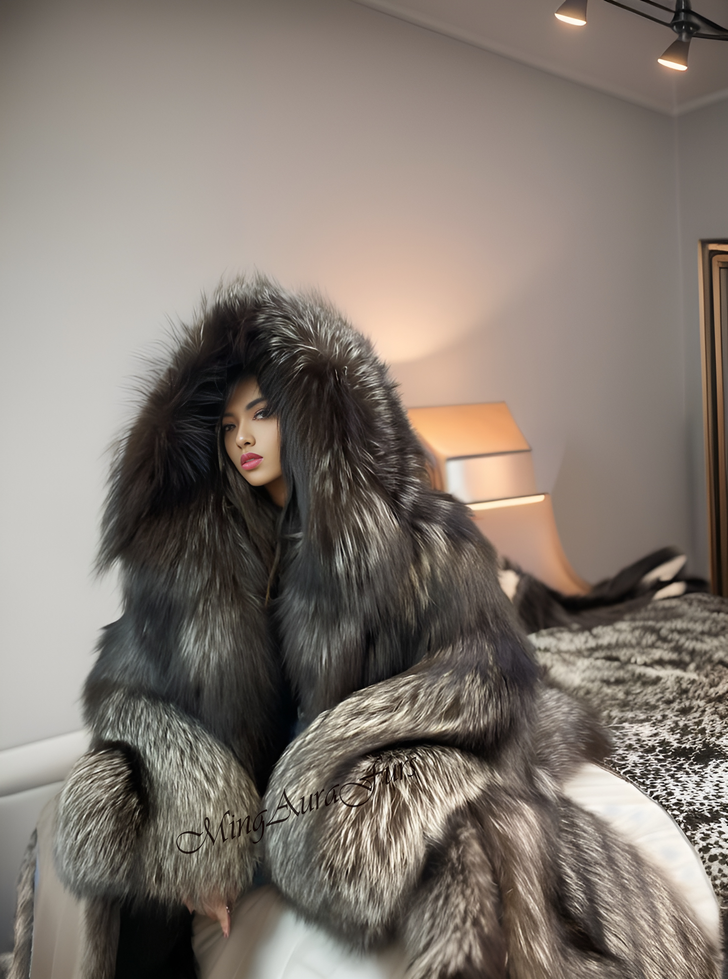 The Sliver Fox Fur Coat With Hood G005