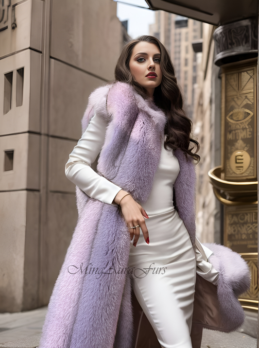 Purple Long Fox Fur Vest BOO1