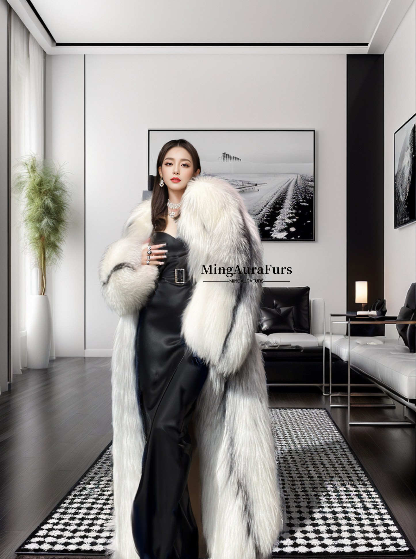 The Arctic Marble Fox Fur Coat G0043