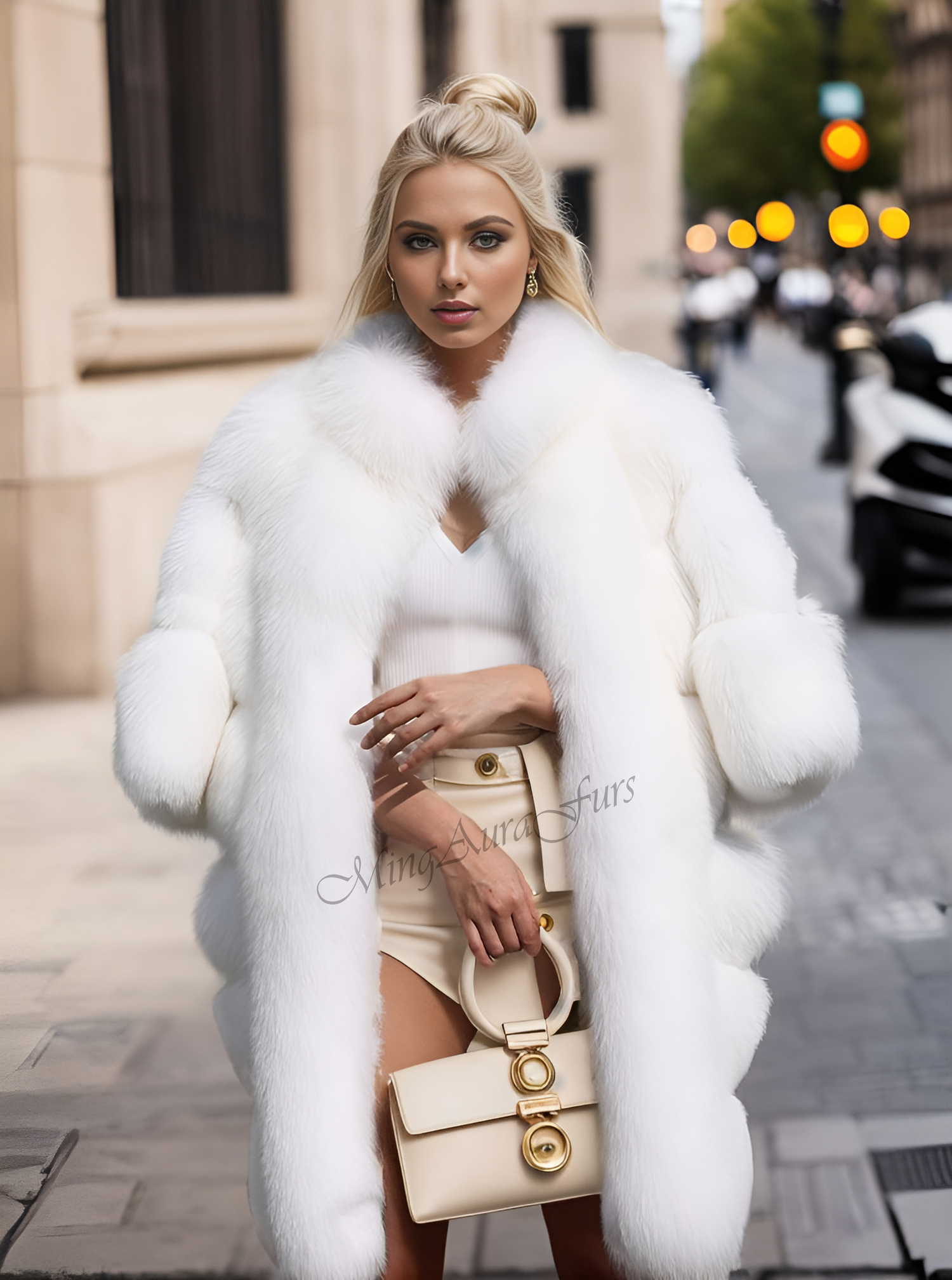 Women‘s Long White Fox Fur Coat for Women - G009