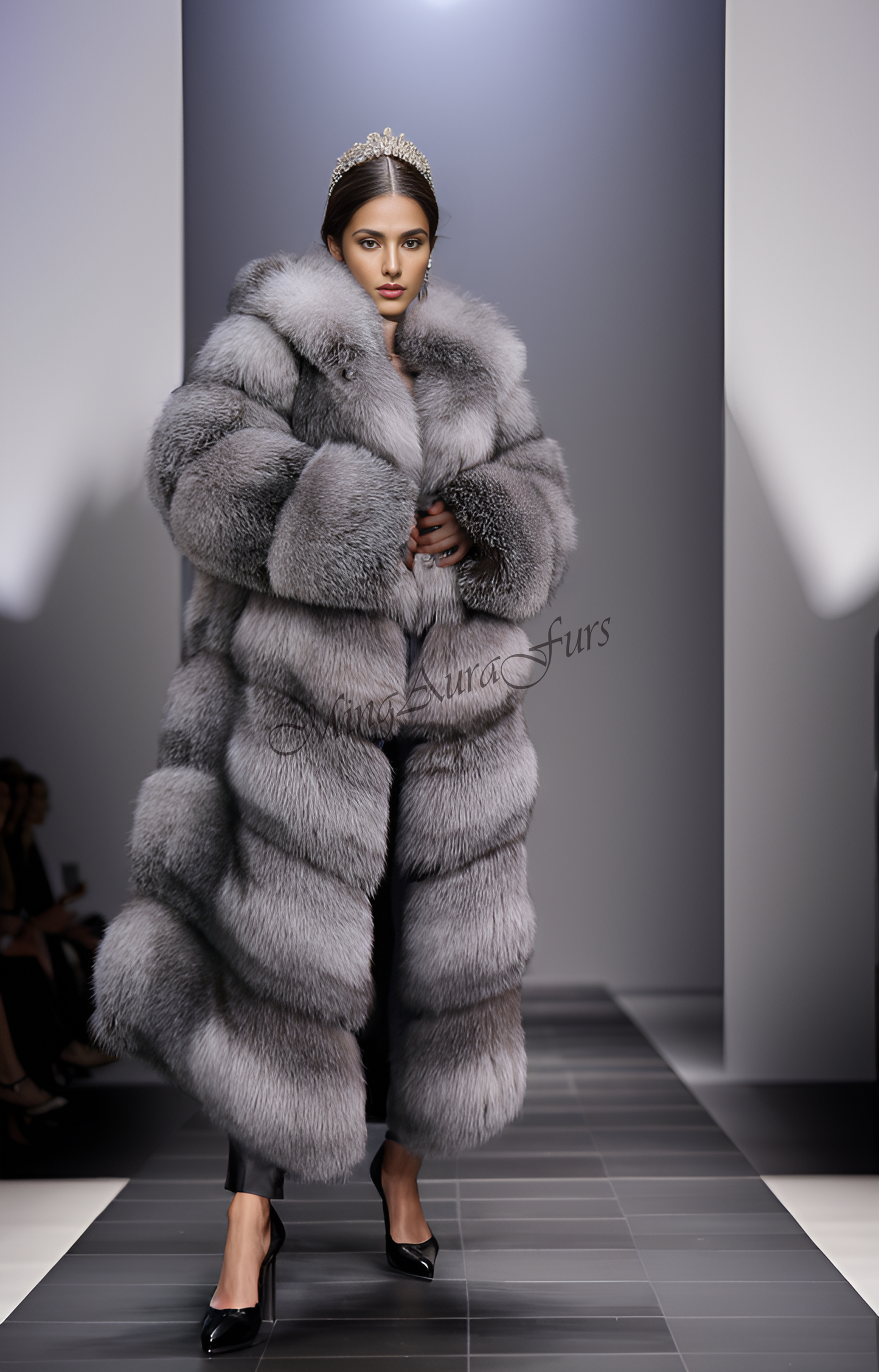 The Sapphire Frost Fox Fur Coat With Hood For  Women And Man's G0048