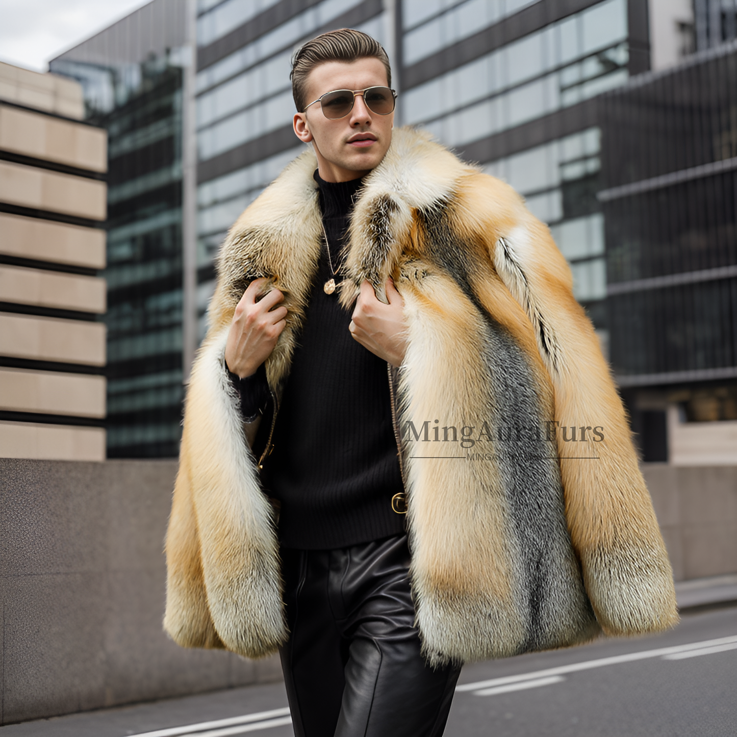 Luxe exquis : manteau en fourrure de renard doré pour homme