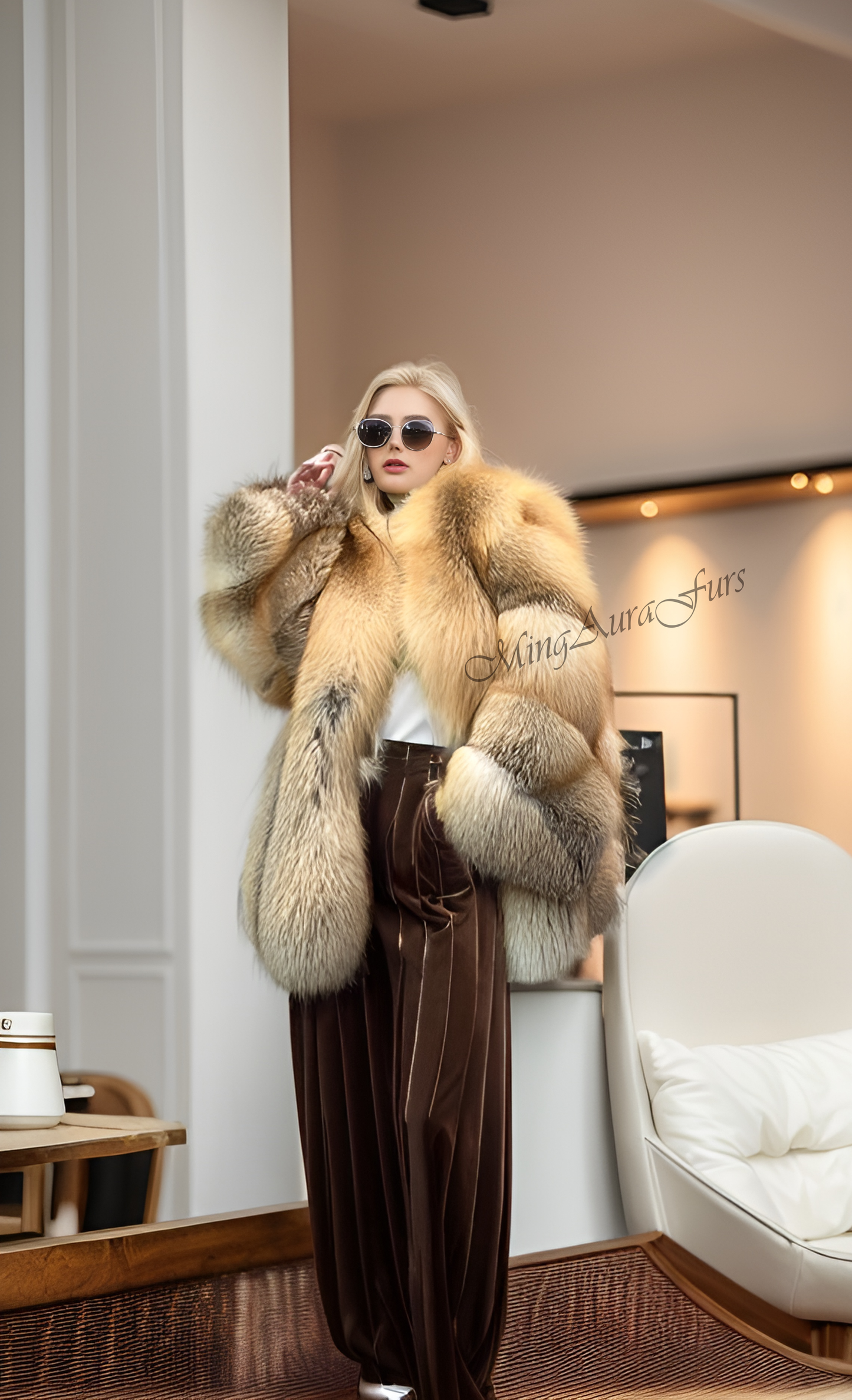 The Golden Island Fox Fur Coat G0028