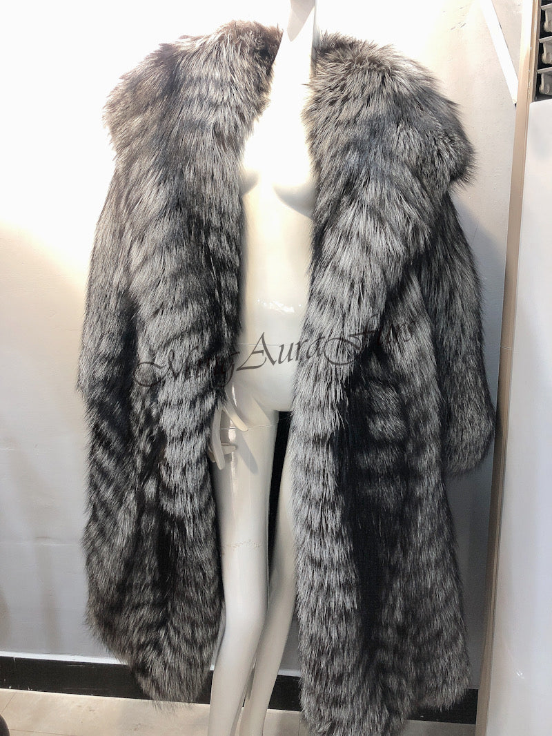 The Sliver Fox Fur Coat With Hood G0035