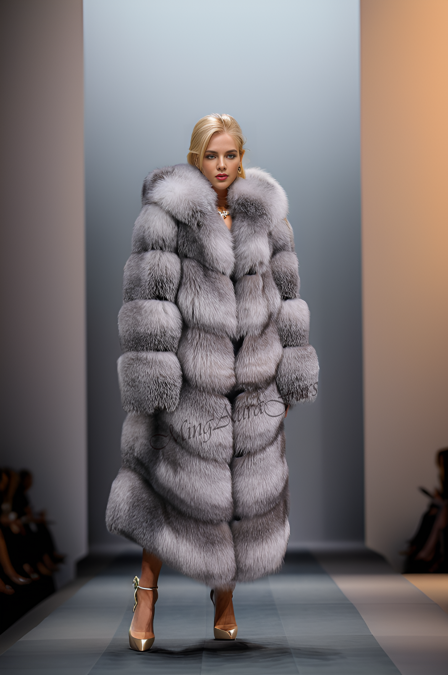 The Sapphire Frost Fox Fur Coat With Hood For  Women And Man's G0048