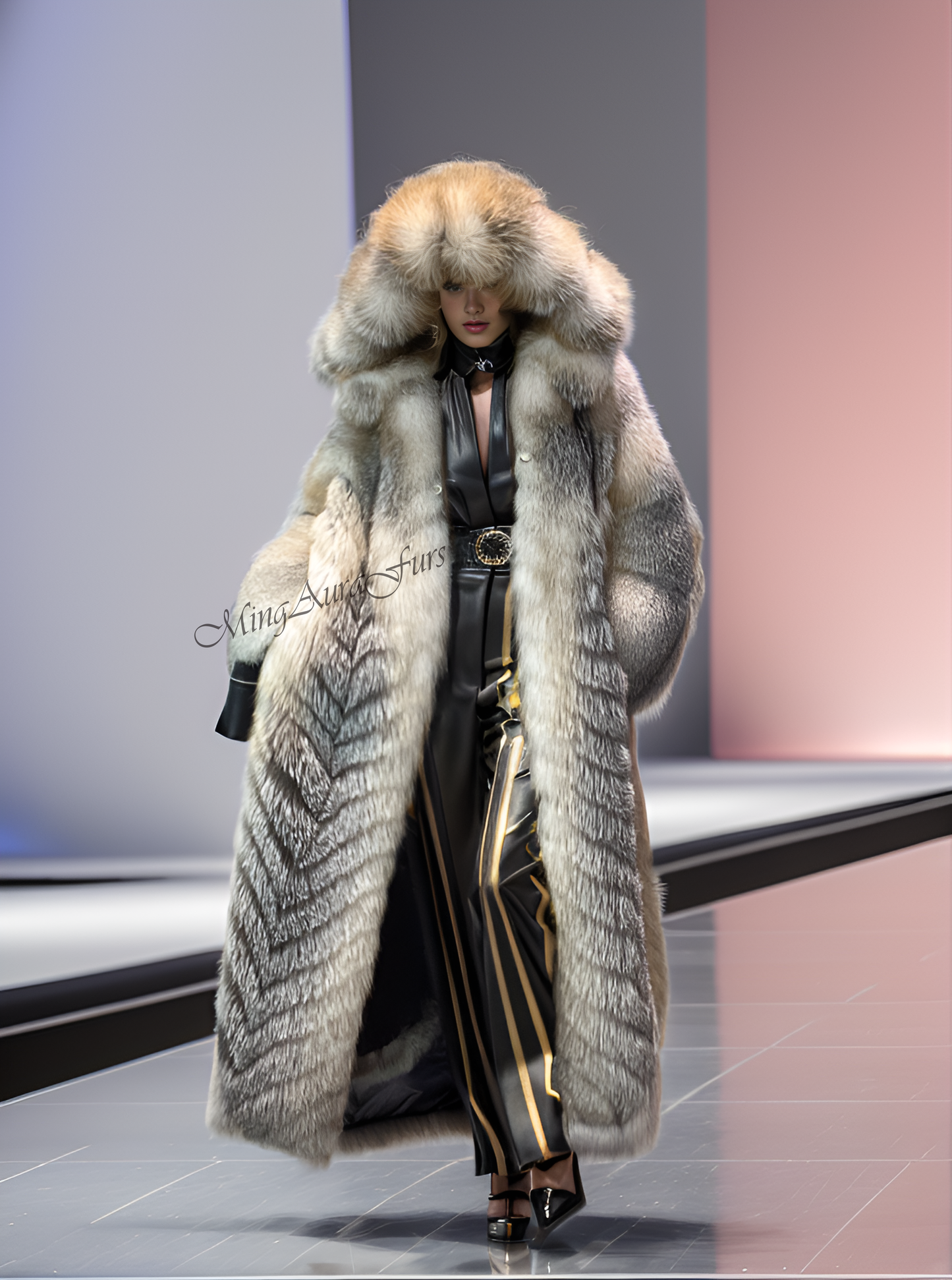 The Amber Frost Fox Fur Coat With Hood G005