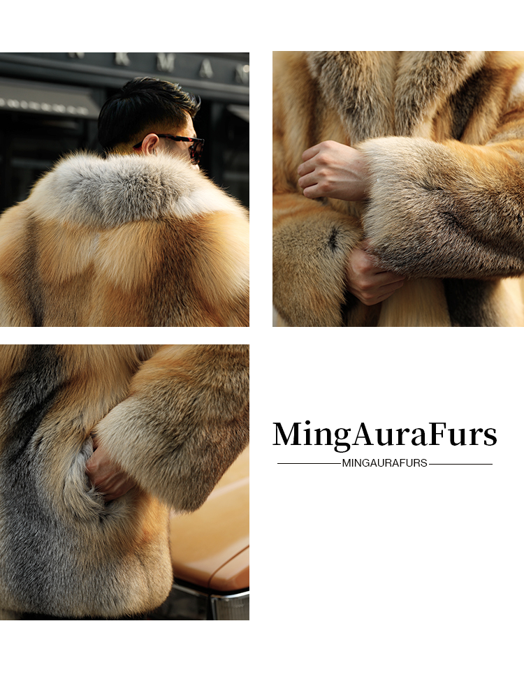 Exquisite Luxury: Men's Golden Fox Fur Coat M805