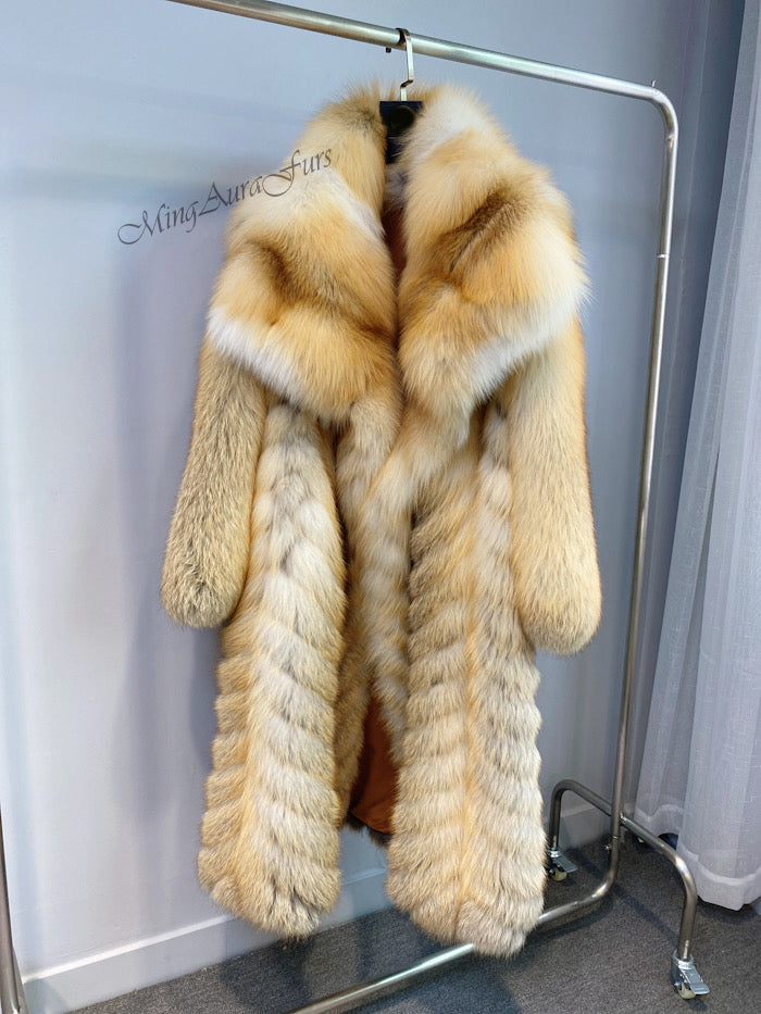 The Golden Island Fox Fur Coat With collar G003