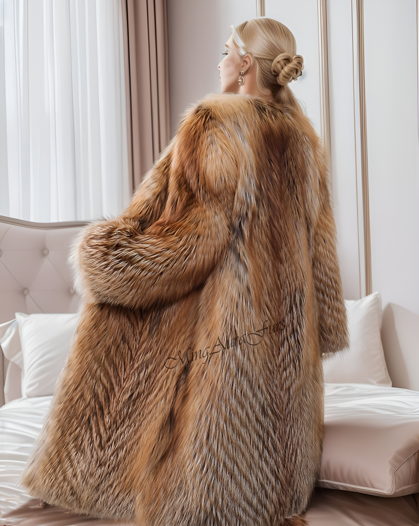 The Fire Gold Fox Fur Coat For Women G0029