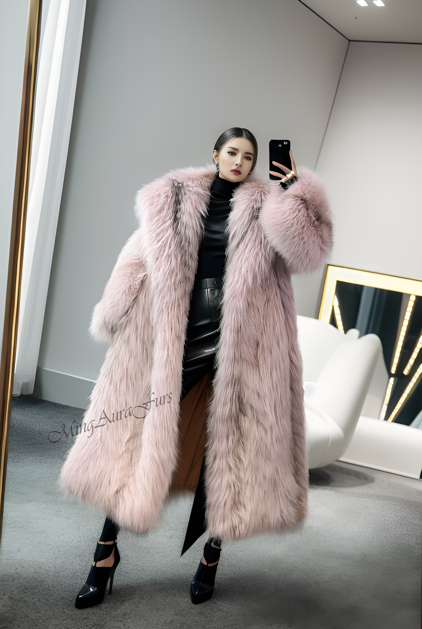 Barbie Pink Fox Fur Coat With Hood G0015