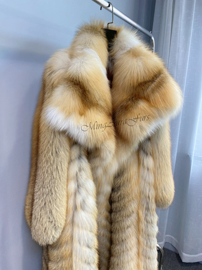 The Golden Island Fox Fur Coat With collar G003