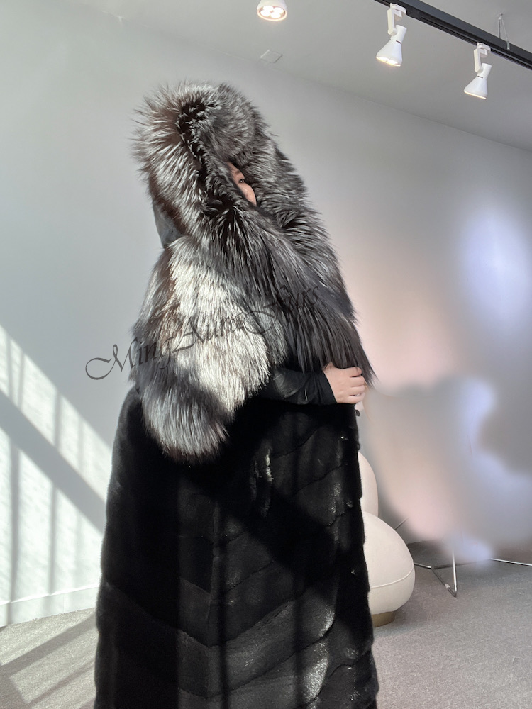 Fox Fur Coat - Black Fox Fur Coat Full Length