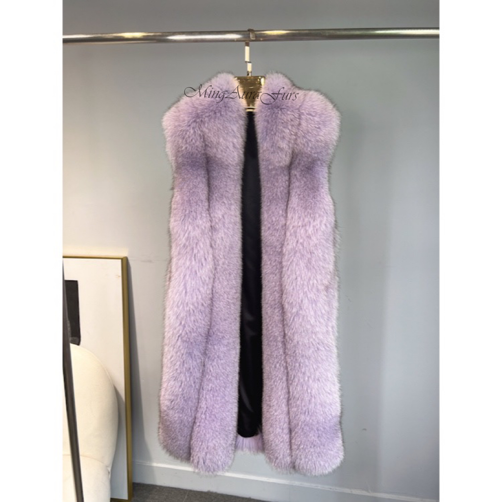 Gilet Long En Fourrure De Renard Violet