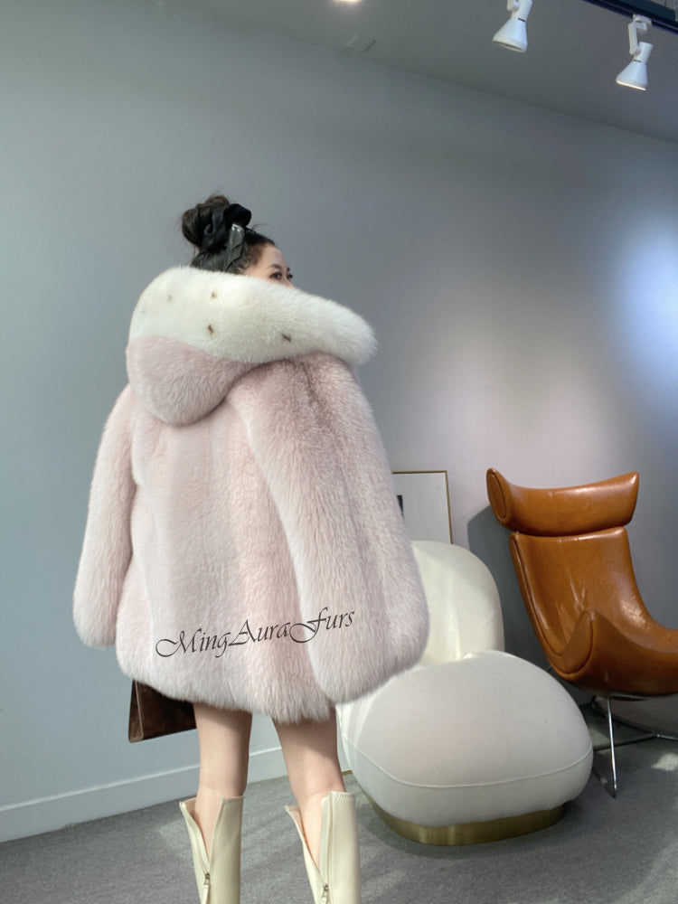 Barbie Pink Fox Fur Coat For Women G006