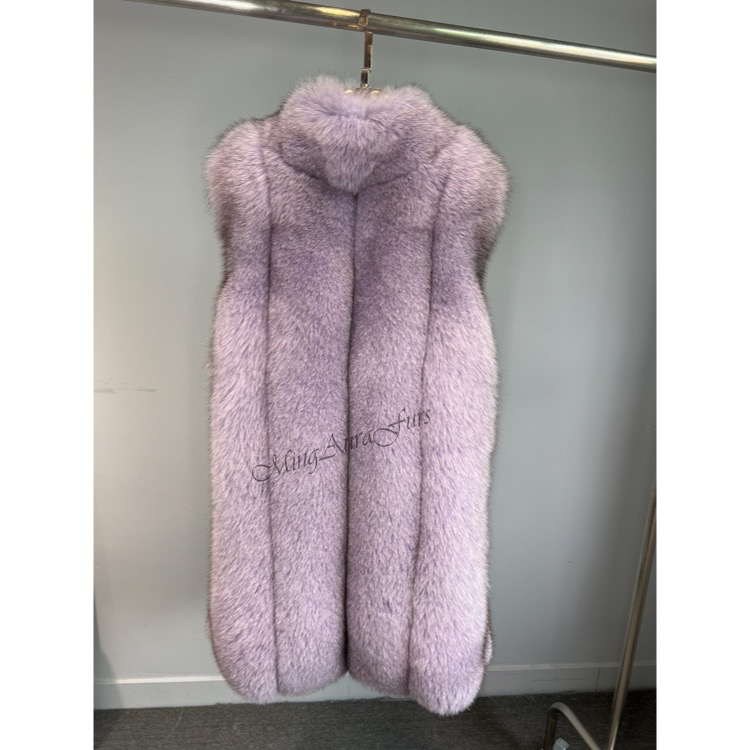 Purple Long Fox Fur Vest BOO1