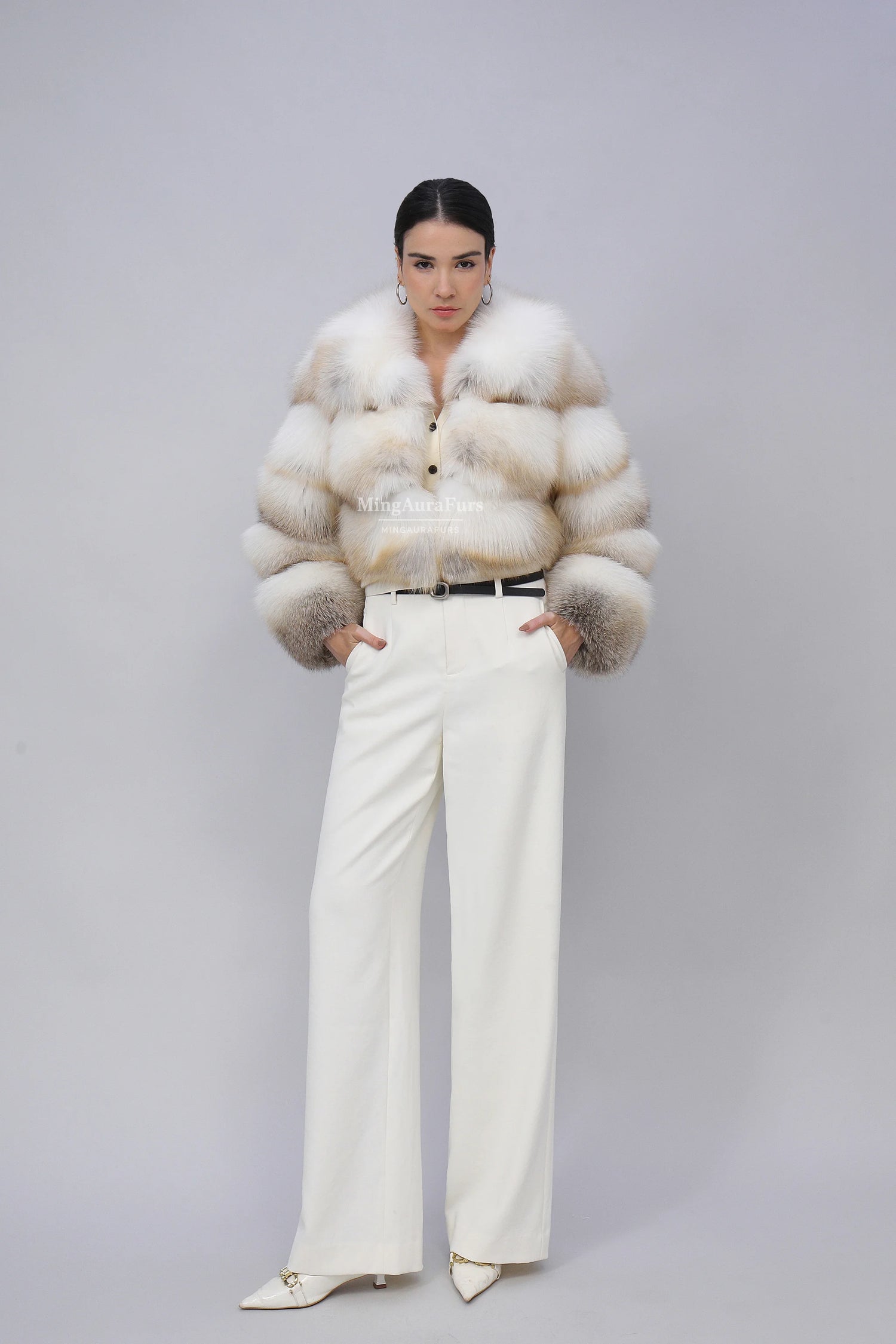 Women's Genuine Fox Fur Coat - Golden Fox - B005