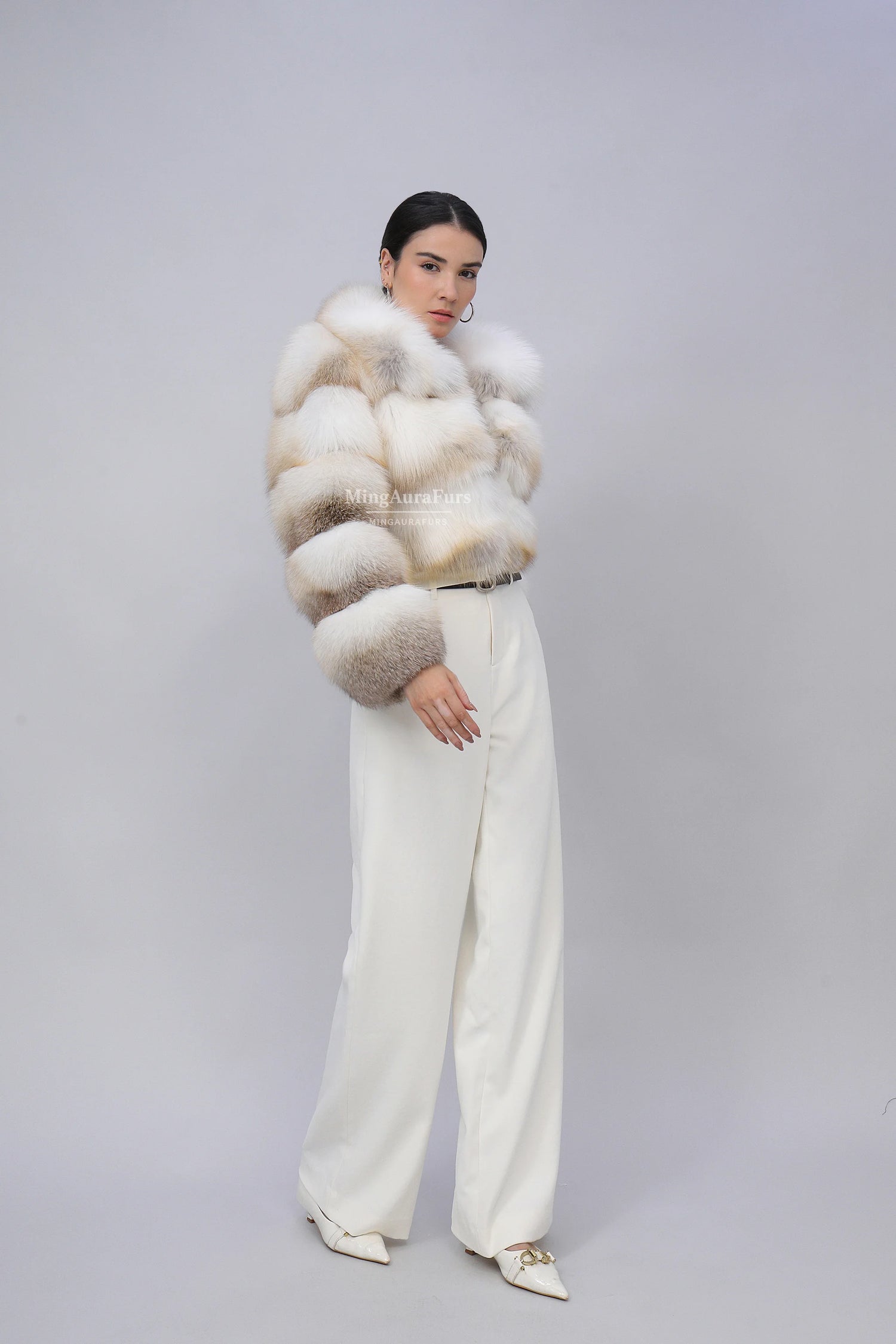 Women's Genuine Fox Fur Coat - Golden Fox - B005