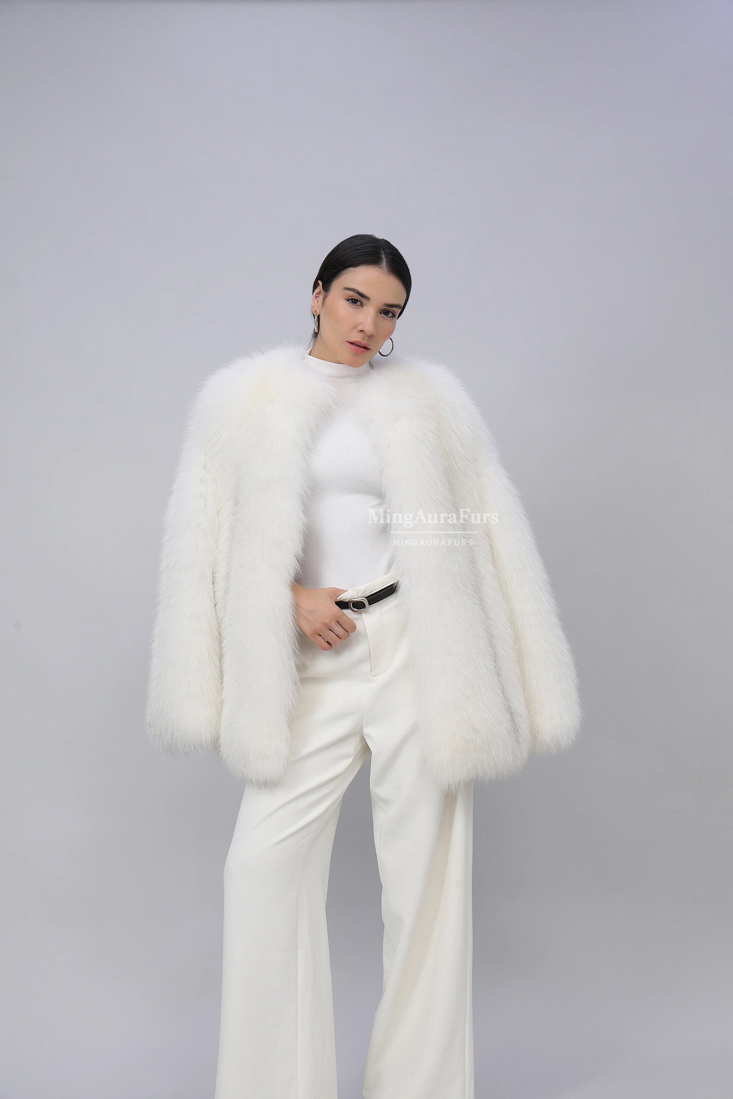 Women's Real Fox Fur Coat - Arctic  Fox  - B004
