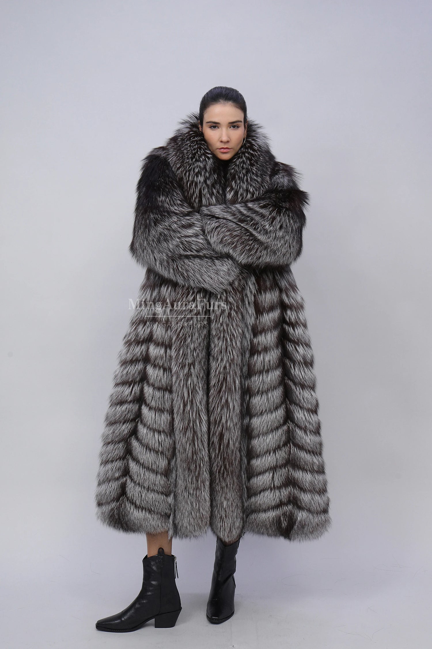 Women's Genuine Fox Fur Coat -  Sliver Fox - B023