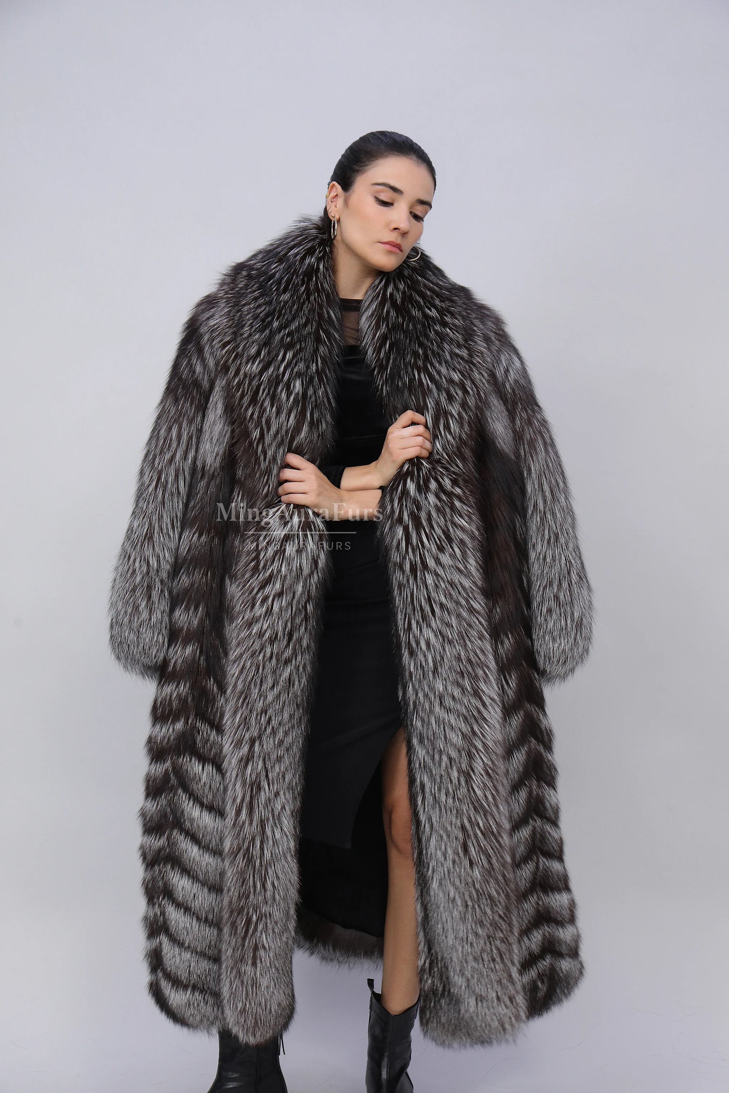 Women's Genuine Fox Fur Coat -  Sliver Fox - B023
