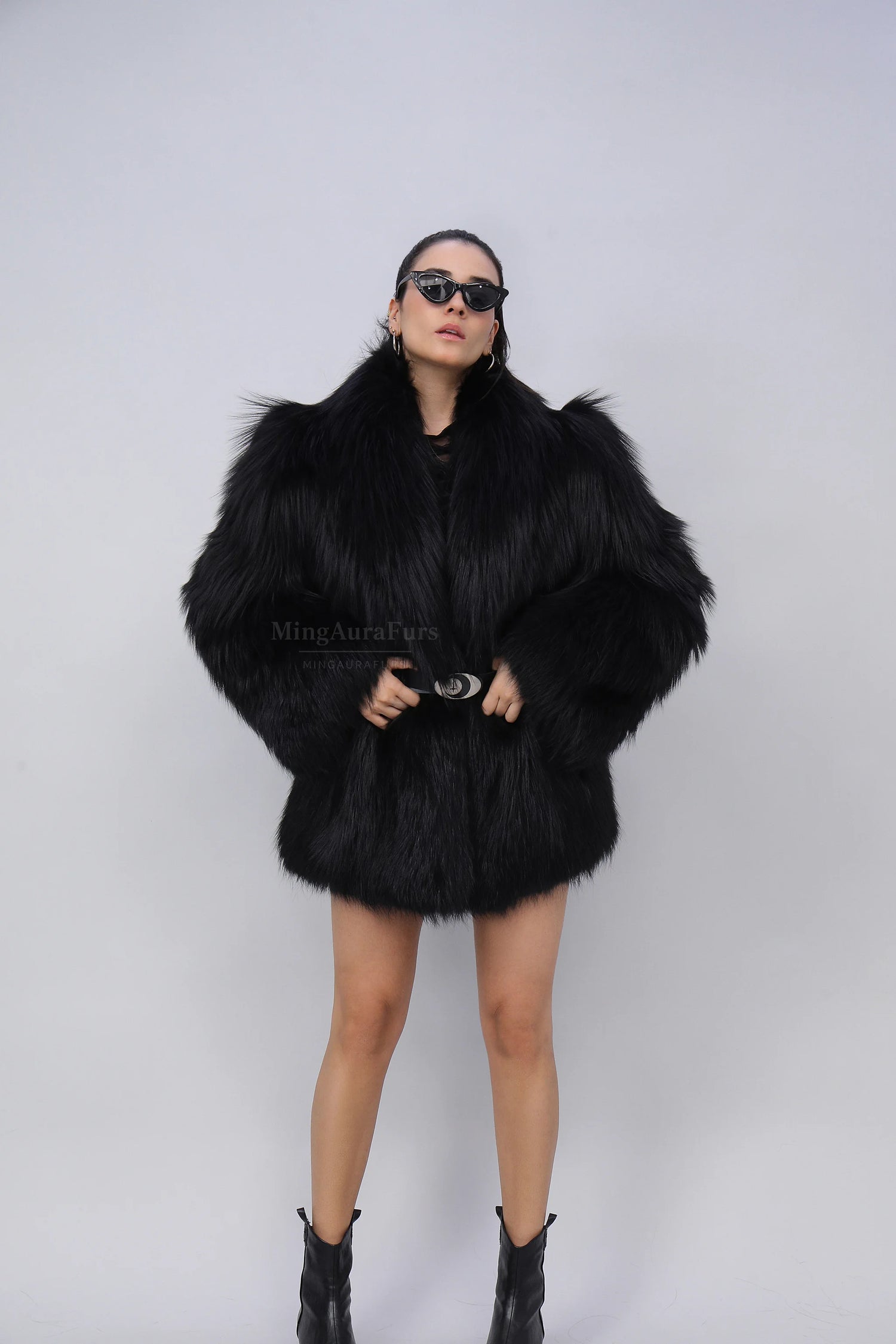 Women's Real Fox Fur Coat - Sliver Fox  - B015