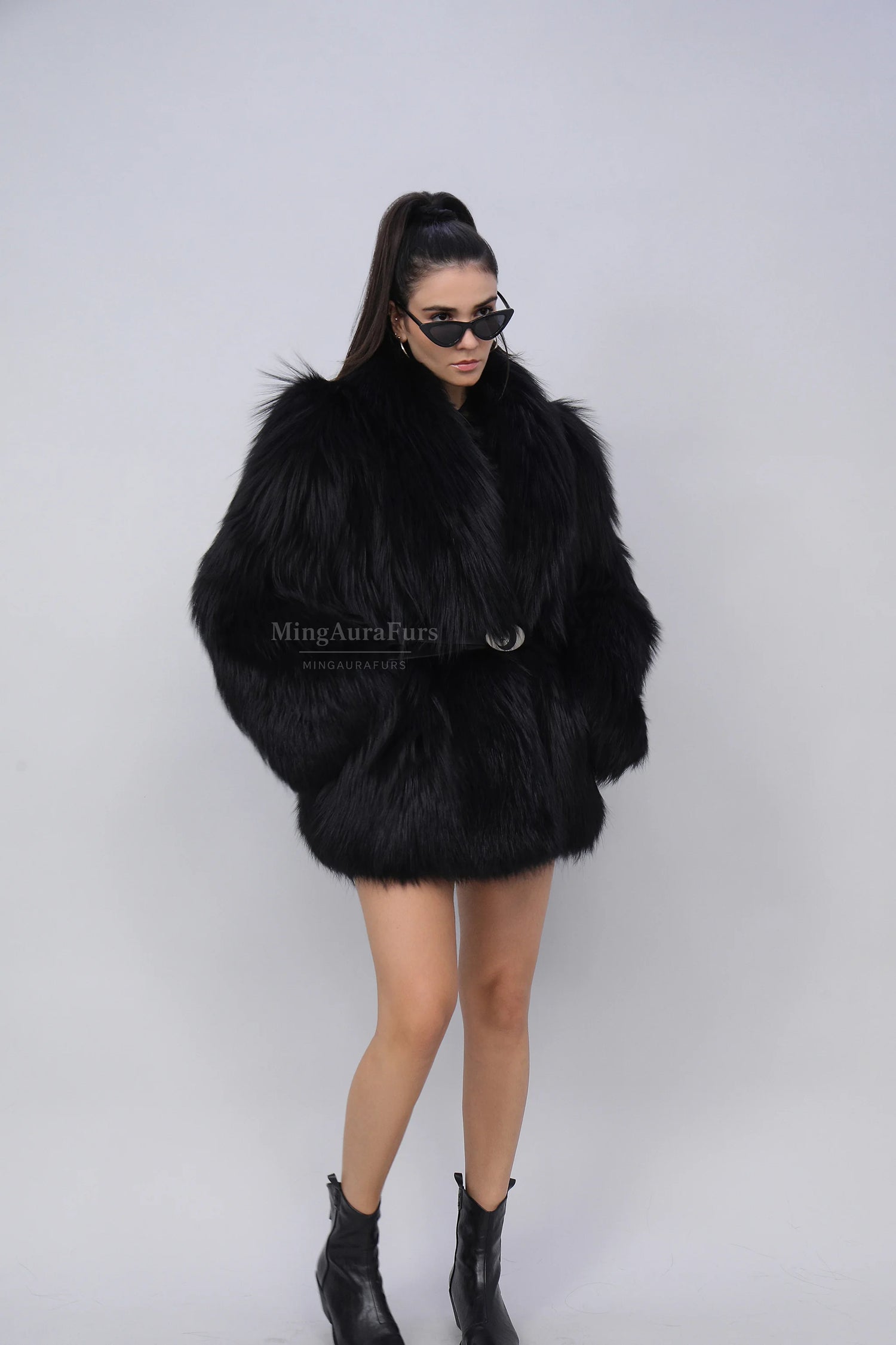 Women's Real Fox Fur Coat - Sliver Fox  - B015