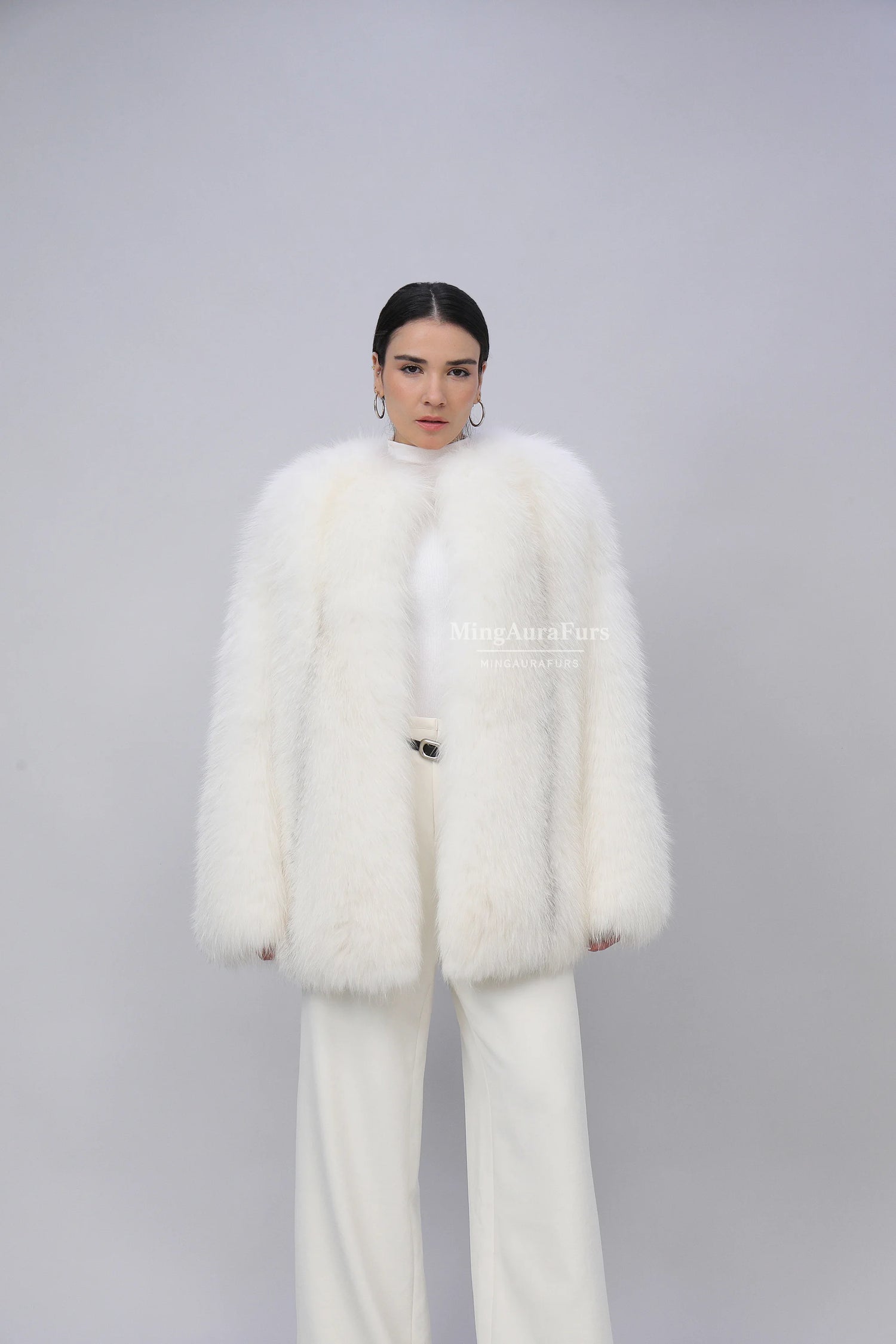 Women's Real Fox Fur Coat - Arctic  Fox  - B004