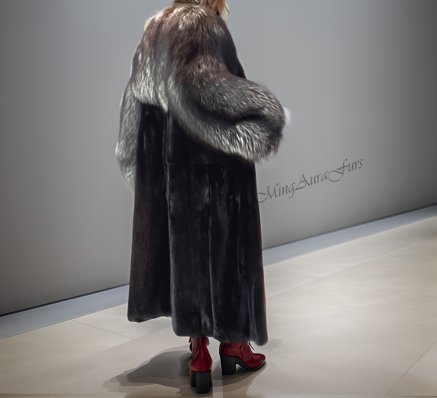 Mink And Sliver Fox Fur Coat For Women G0040