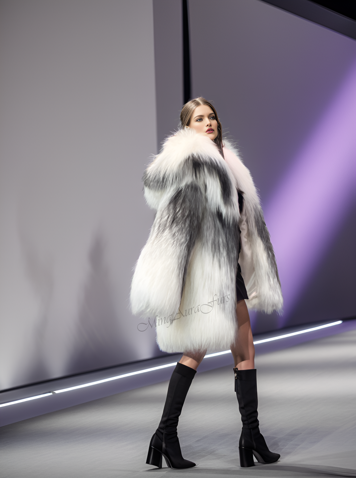 The Arctic Marble Fox Fur Coat With Hood G0050