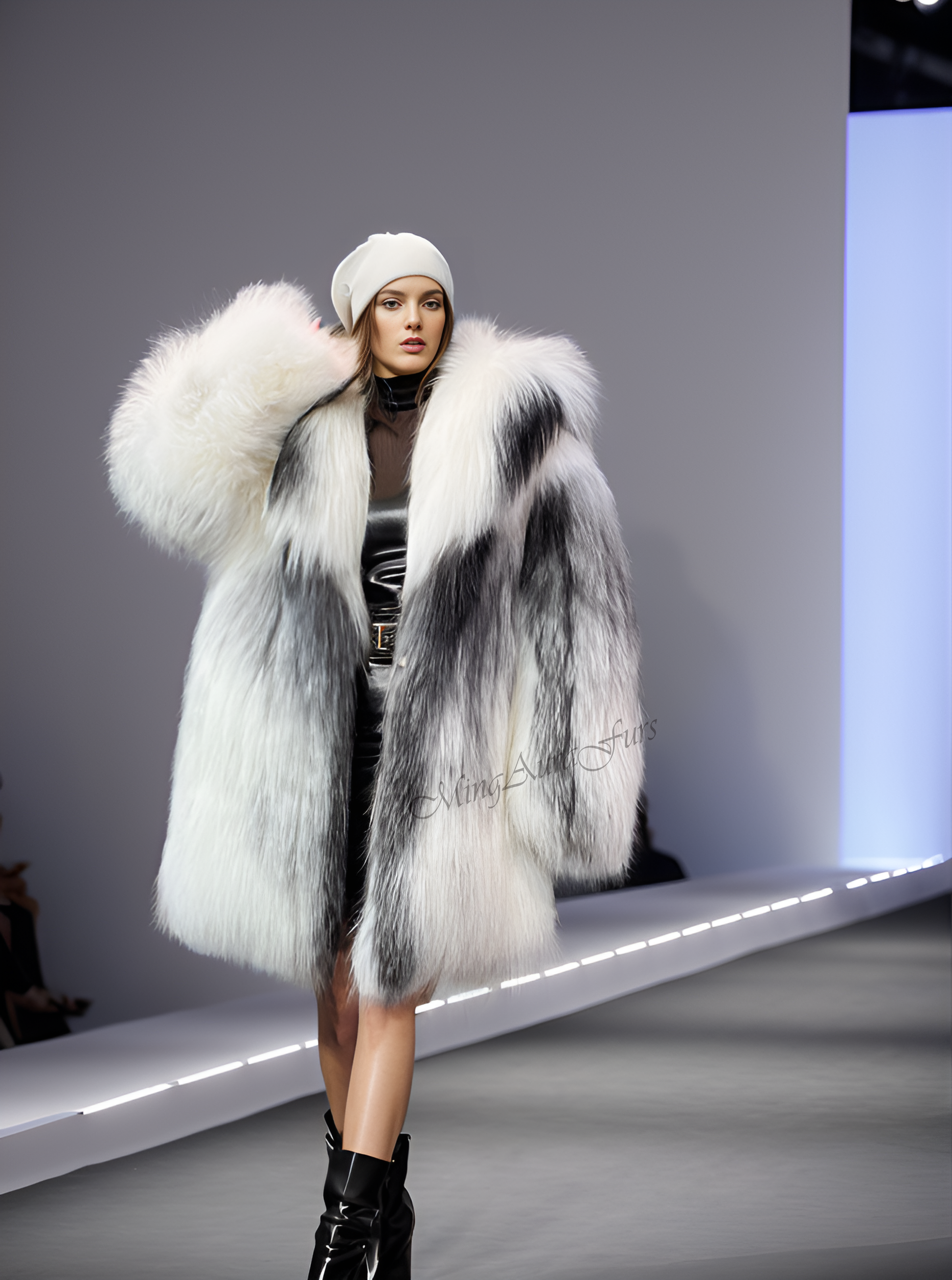 The Arctic Marble Fox Fur Coat With Hood-100% real fur&whole fur