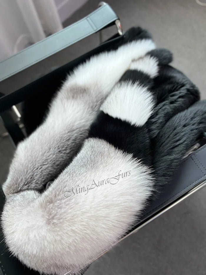 	Close-up of dense and soft black fox fur material